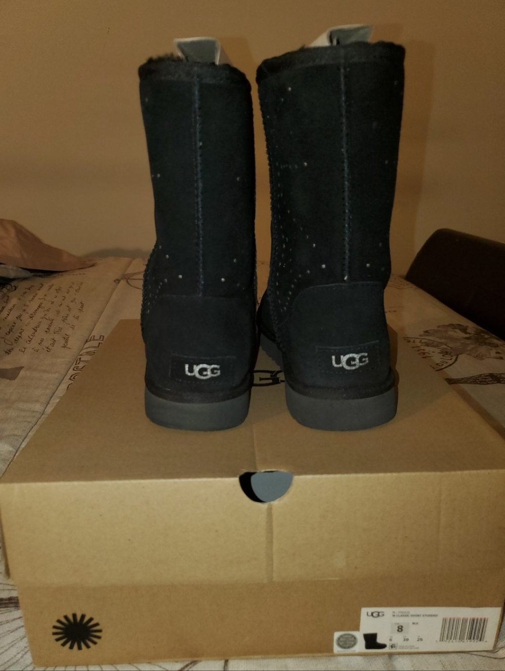 UGG Black Suede Mid-Calf Boots with Subtle Stud Accents